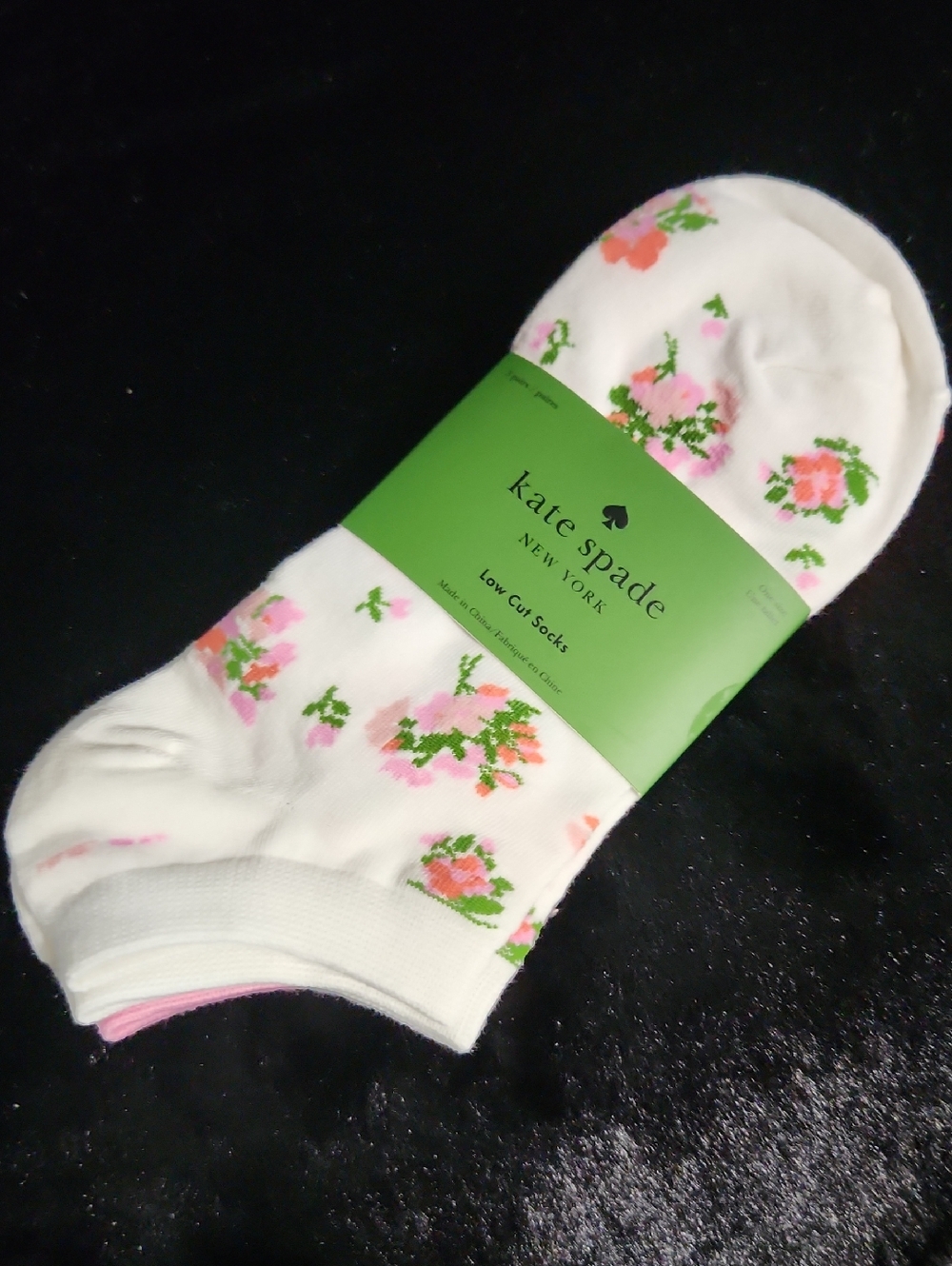kate spade White Floral Low-Cut Socks with Pink & Green Accents